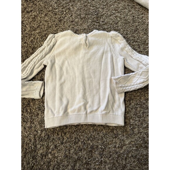 Gymboree Girls Size 7 White Cable Knit Sweater Gold Bow Party Fancy Holiday - Picture 8 of 9